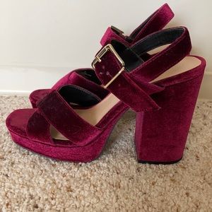Velvet Strappy Chunky Heels